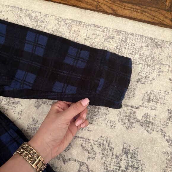 Cuddl Duds Fleecewear Bonded Sherpa Button-Front Shacket Blue Plaid Size Large - Picture 10 of 10